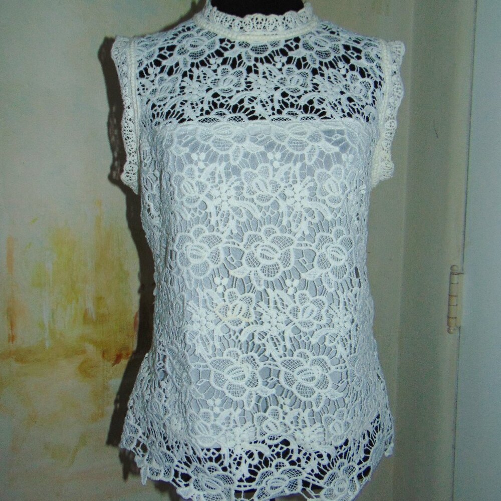 Nanette Lepore Women's Sleeveless Floral Lace Crochet Top Cottage Size S White